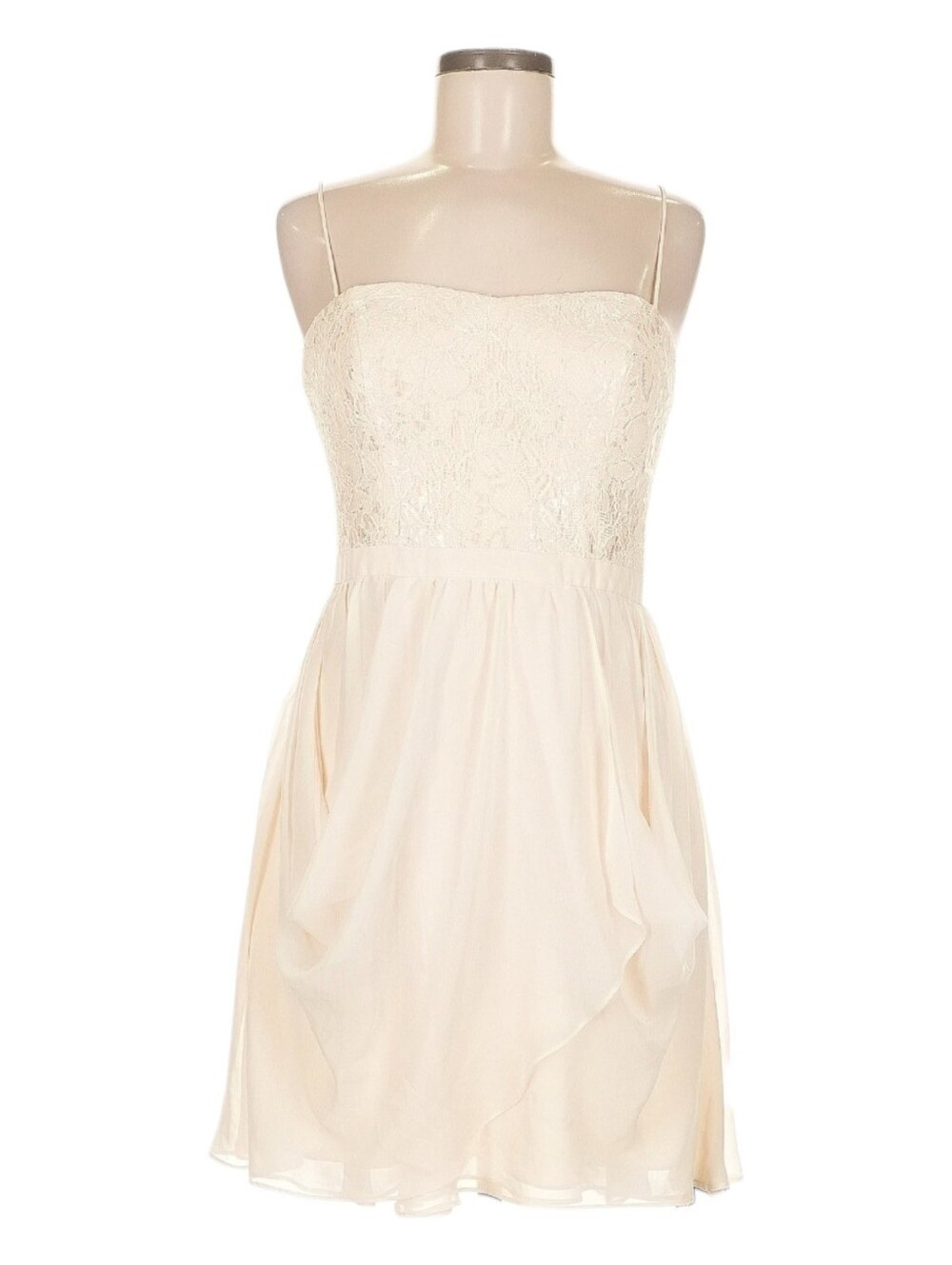 Aqua Ivory Lace Bodice Cocktail Dress Spaghetti Straps Asymmetrical Hem Size 8